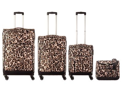 Franky 4er Kofferset 55 + 69 + 79 cm + Beautycase Spinner mit Zahlenschloss leopard