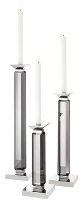 Casa Padrino Luxus Kerzenhalter 3er Set Grau / Silber - Luxus Kristallglas Accessoire