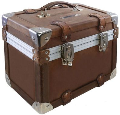 Casa Padrino Luxus Schminkkoffer Vintage Braun / Silber 33 x 21 x H. 28,5 cm - Handge