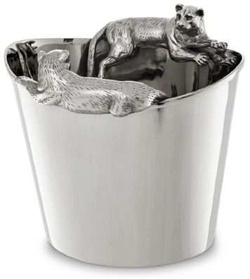 Casa Padrino Luxus Edelstahl Weinkühler mit 2 Messing Tragegriffen Silber 25,5 x 25,5