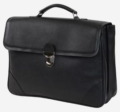 Casa Padrino Luxus Echtleder Aktentasche Schwarz / Silber 42 x 16 x H. 29 cm - Herren