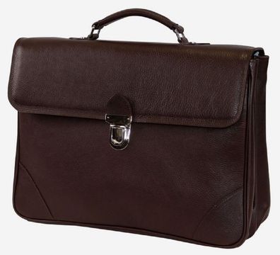 Casa Padrino Luxus Echtleder Aktentasche Dunkelbraun / Silber 42 x 16 x H. 29 cm - He