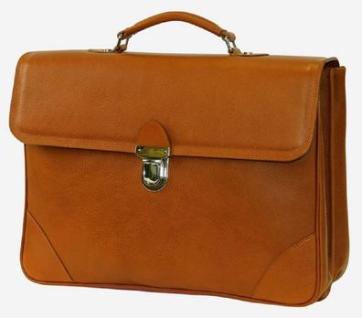 Casa Padrino Luxus Echtleder Aktentasche Hellbraun / Silber 42 x 16 x H. 29 cm - Herr