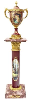 Casa Padrino Barock Säule mit Vase Bordeauxrot / Mehrfarbig / Gold - Prunkvolles Deko