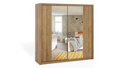FurMeb24 Schiebetürenschrank BONO 220 cm Kleiderschrank mit Spiegel, 2-türiger