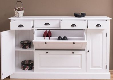 Casa Padrino Landhausstil Massivholz Schrank Weiß 176 x 35 x H. 105 cm - Sideboard