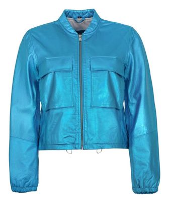 Freaky Nation - Damen Lederjacke Lammnappa blau metallic