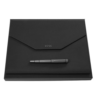 HUGO BOSS Set (tintenroller Core Gun & A4 schreibmappe Rive Black)