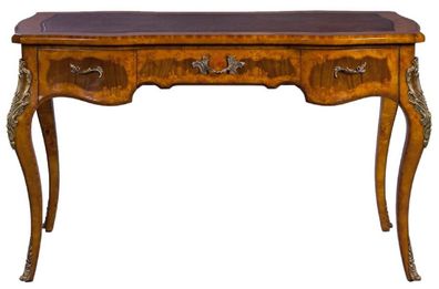 Casa Padrino Luxus Barock Schreibtisch Hellbraun / Dunkelbraun / Rot - Handgefertigte
