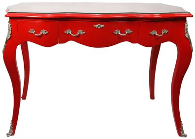 Casa Padrino Barock Schreibtisch Sekretär / Konsole Rot mit Glasplatte 120 x 60 x H80