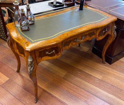 Casa Padrino Luxus Barock Schreibtisch Hellbraun / Dunkelbraun / Grün - Handgefertigt