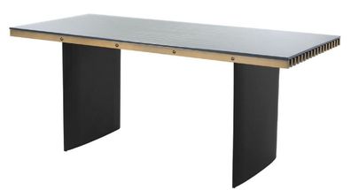 Casa Padrino Luxus Schreibtisch mit Glasplatte Messing / Schwarz 180 x 78,5 x H. 76 c