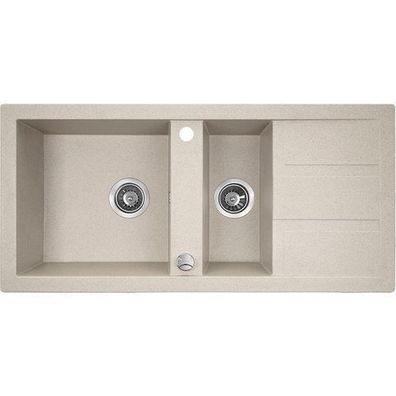 Granitspüle Doppelbecken Barbados 48x100 Beige mit Abtropffläche | Siphon im SET!