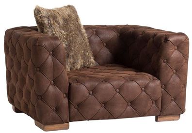 Casa Padrino Luxus Chesterfield Sessel Braun / Hellbraun 125 x 95 x H. 81 cm - Modern