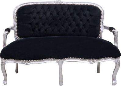 Casa Padrino Barock Kinder Sitzbank Schwarz / Silber 90 x 38 x H. 67 cm - Antik Stil