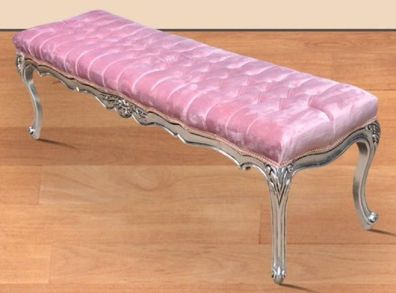 Casa Padrino Barock Sitzbank Rosa / Silber - Handgefertigte Antik Stil Bank - Prunkvo