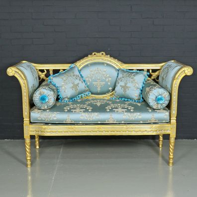 Casa Padrino Barock Sitzbank Helltürkis Muster / Gold 90 x 50 x H. 70 cm - Antikstil