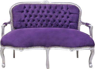 Casa Padrino Barock Kinder Sitzbank Lila / Silber 90 x 38 x H. 67 cm - Antik Stil Kin