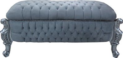 Casa Padrino Barock Sitzbank (Truhe) Grau / Silber - Antik Truhe Truhen Bank - Möbel