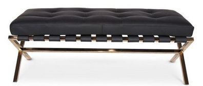 Casa Padrino Luxus Sitzbank Schwarz / Rosegold 120 x 45 x H. 40 cm - Edelstahl Bank m