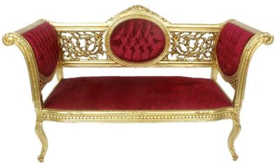 Casa Padrino Barock Sitzbank Bordeauxrot / Gold 155 x 50 x H. 70 cm - Prunkvolle Mass