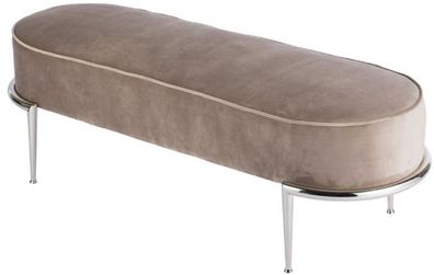Casa Padrino Luxus Sitzbank Taupe / Silber 120 x 50 x H. 47 cm - Gepolsterte Samt Ban