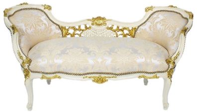 Casa Padrino Barock Sitzbank Silber / Creme / Weiß / Gold 150 x 55 x H. 80 cm - Prunk