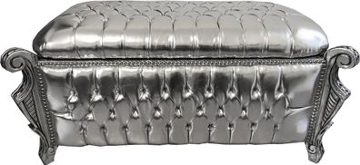 Casa Padrino Barock Sitzbank (Truhe) Silber Lederoptik / Silber - Antik Truhe Truhen