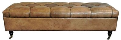 Casa Padrino Chesterfield Echtleder Sitzbank mit Rollen Vintage Braun 152 x 53 x H. 4