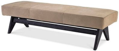 Casa Padrino Luxus Echtleder Bank Beige / Schwarz 164 x 54 x H. 44 cm - Gepolsterte M