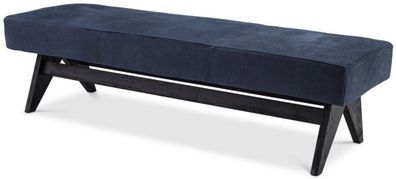 Casa Padrino Luxus Echtleder Bank Blau / Schwarz 164 x 54 x H. 44 cm - Gepolsterte Ma