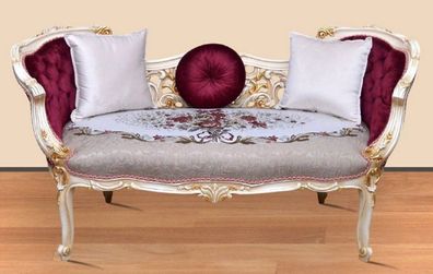 Casa Padrino Barock Sitzbank Grau / Mehrfarbig / Weiß / Gold 150 x 55 x H. 80 cm - Pr