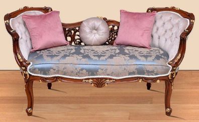 Casa Padrino Barock Sitzbank Blau / Beige / Braun / Gold 150 x 55 x H. 80 cm - Prunkv