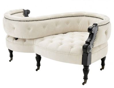 Casa Padrino Luxus Barock Doppel Sitzbank Creme / Schwarz Klavierlack - Doppelsofa