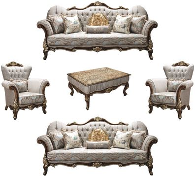 Casa Padrino Luxus Barock Wohnzimmer Set Silbergrau / Braun / Gold - 2 Sofas & 2 Sess