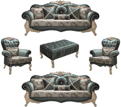 Casa Padrino Luxus Barock Wohnzimmer Set Grün / Creme / Beige - 2 Sofas & 2 Sessel
