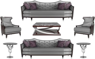 Casa Padrino Luxus Wohnzimmer Set Silber / Schwarz / Dunkelbraun - 2 Sofas & 2 Sessel