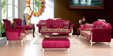 Casa Padrino Luxus Barock Wohnzimmer Set Bordeauxrot / Weiß / Gold - 2 Sofas mit Must