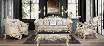Casa Padrino Luxus Barock Wohnzimmer Set Cremefarben / Beige / Antik Gold - 2 Sofas