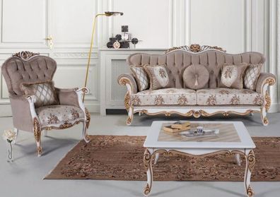 Casa Padrino Luxus Barock Wohnzimmer Set Grau / Mehrfarbig / Weiß / Bronze - 2 Sofas