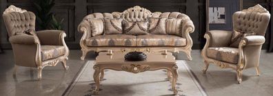 Casa Padrino Luxus Barock Wohnzimmer Set Taupe / Bronze / Gold - 2 Sofas & 2 Sessel