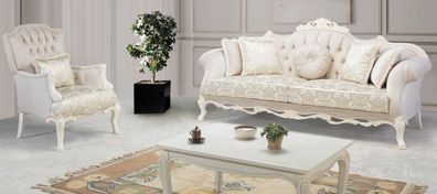 Casa Padrino Luxus Barock Wohnzimmer Set Hellrosa / Weiß / Beige - 2 Sofas & 2 Sessel