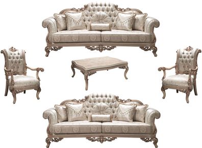 Casa Padrino Luxus Barock Wohnzimmer Set Silber / Creme / Beige - 2 Sofas & 2 Sessel