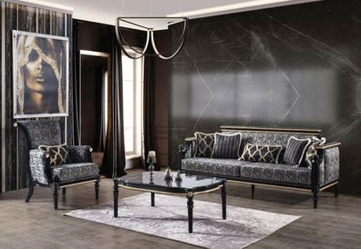 Casa Padrino Luxus Barock Wohnzimmer Set Grau / Schwarz / Gold - 2 Sofas & 2 Sessel