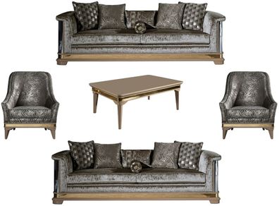 Casa Padrino Luxus Art Deco Wohnzimmer Set Silber / Schwarz / Beige / Gold - 2 Sofas