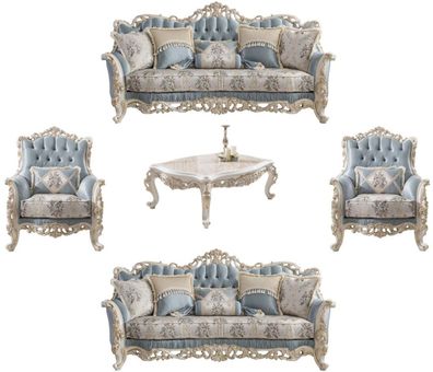 Casa Padrino Luxus Barock Wohnzimmer Set Hellblau / Creme / Weiß / Gold - 2 Sofas & 2