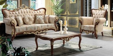 Casa Padrino Luxus Barock Wohnzimmer Set Beige / Braun / Gold - 2 Sofas mit Muster