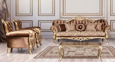 Casa Padrino Luxus Barock Wohnzimmer Set Braun / Antik Gold - 2 Barock Sofas mit Must