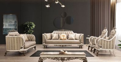 Casa Padrino Luxus Barock Wohnzimmer Set Beige / Cremefarben / Braun / Gold - 2 Sofas