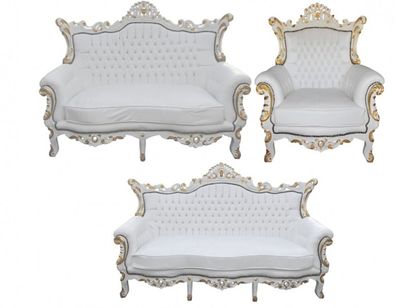 Casa Padrino Barock Wohnzimmer Set Master Weiss / Gold - 3er Sofa + 2er Sofa + 1 Sess